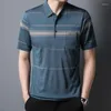 Heren PoloS Zomerheren Casual Rapel Stripe Polo -shirts Ademende snel droge dunne slanke fit Soft Business Fashion Tops