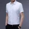 Camisas casuales para hombres de alta calidad de lujo Lce seda transpirable social de manga corta camiseta tops sureño abotonado verano blanco para