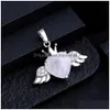 Charms Natural Stone Heart Wing Pendant For Women Rose Quartz Amethyst Tiger Eye Charms Jewelry Making Necklaces Wholesale Drop Delive Dhvfx