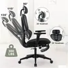 Meubles de chambre à coucher Chaise de bureau ergonomique en maille avec accoudoir réglable 2D Ordinateur de bureau à dossier haut Noir Drop Delivery Home Garden Dhn0G