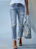 Women's Jeans Spring/Summer Washed Old Tassel Jeans Women's Mid-waist Solid Color Slim Fit Slim High Elastic Pencil Pants Women Jeans 230424