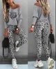 Women's Two Piece Pants Loose V-neck Tshirt Drawstring Sweatpants Set Women Autumn Fashion Sporty Style Printing Casual