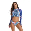 Maillots de bain pour femmes femmes 2023 Rash Guard deux pièces fleur imprimé à manches longues maillot de bain surf costume Bikinis femmes maillots de bain