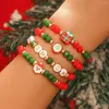 Charme pulseiras chique artesanal tecido contas corda elástica 4pas/conjunto pulseira papai noel árvore de natal pulseira bola de metal natal ano jóias