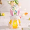 Party Favor DHS Pâques Gnome suspendus ornements décorations de lapin pour les vacances d'arbre en plein air intérieur décor à la maison en peluche lapin avec des lumières Dhvwb