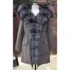 Women's Down Parka Winter Coat Jacket Rccoon Collar Detachable Rabbit Fur Liner Classic 93cm Length Quality Fabric 16079 D02 231123