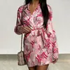 Casual Dresses Fashion Jumpsuit 2023 Summer Lapel Sexy Flower Shirt Women's Dress Print Tie Dye For Women Romper