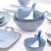 Bols Design Japonais Vaisselle En Céramique Série De Couleur Bleue Ensemble Assiette En Porcelaine Plat De Riz