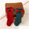 Décorations de Noël Bébé Filles Chaussettes Enfant Big Bow Rouge Genou Haut Long Coton Doux Enfants Chaussette Cadeau Né Socken Pour 0-5 Ans Drop Dhvla