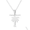 Pendant Necklaces Coconut Tree Pendant Necklace Stainless Steel Gold Chains Plant Necklaces Women Summer Beach Fashion Jewelry Drop De Dhwtk