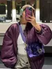 Kadın Trençkotları Mor Kapitonlu Kadınlar İçin Kapitone Günlük Gevşek Fermuarı Uzun Kollu Sıcak Bombacı Ceketleri Otomatik Kış Sokak Giyim Kızları