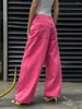 Pantaloni da donna Pantaloni cargo larghi a vita alta Pantaloni a gamba dritta rosa Pantaloni da jogging con tasche Streetwear casual