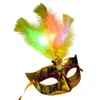 Party Masks Halloween Women Venetian LED Mask Masquerade Fancy Dress Princess Feather Costume Props Up Escent 231124