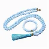 Chokers 108 Frisado 8mm Aquamarine Japamala Colar Pulseira Set Meditação Yoga Energia Espiritual Jóias Mulheres Rosário Pingente 231124