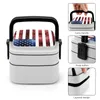 Servis USA Flag Red Blue Faux Sparkles Glitters Bento Box Portable Lunch Wheat Straw Storage Container Glimmer Trendy