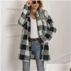 Women'S Jackets Femmes Vestes Femmes Automne Hiver En Peluche Plaid Revers Long Manteau Manches Bouton Épaissir Chaud Mode Coréenne Veste Drop D Otoey