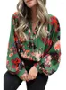 Damesblouses Summer Woman 2023 Gedrukte pluizige mouw shirts vrouwelijke v-hals slanke chiffon dameshemd elegante topvrouwen