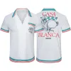 Moda Casablanca-s 23ss Camicia sportiva da uomo in seta di coniglio lavorata a maglia Camicia hawaiana a maniche corte Camicia elegante da uomo slim fit