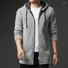 Herren Pullover Herbst/Winter Pullover Herren Strickjacke mit Kapuze Fleece warmer mittellanger schwerer Mantel beiläufige lockere Windjacke