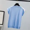 Bluzki damskie 2023 Summer Ice Silk Knit Tops Nie swobodne koszule kobiety luźne solidne dzianiny z krótkim rękawem bluzka moda moda biuro lady blusas