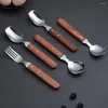 Dinnerware Sets 3Pcs Spoon And Fork Set Wooden Handle Stainless Steel Outdoor Camping Cutlery Compact Reusable For Camping/Hiking