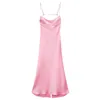 Legere Kleider Rückenfrei Satin Rosa Kleid Lang Maxi Vestidos Mujer Party Seide Club Strand Ärmellos 2023 Tropfen Trägerlos