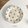 Plates French Retro Red Edge Plate Flower Pattern Ceramic Platter Breakfast Fruit Salad Bread Tray Western Dessert Cake Dish