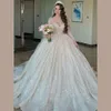 Gorgeous Sweetheart Sequin Lace Up Wedding Dress 2024 Embroidery Beads Sweep Train Floor Length Tulle Long Sleeves Custom Made Bridal Gown