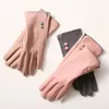 Cinq doigts gants femmes automne hiver bouton broderie écran tactile conduite mitaine dame velours cachemire doigt complet chaud sport cyclisme gant F13 231123