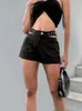 Women's Shorts Black Sweet Cutout Waist Fashion Casual Lounge Outfits For Female Low Waistline Mini With Double Pockets