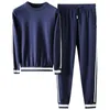 Herren-Trainingsanzüge Minglu Herren-Sets SweaterPants Luxus-Kontrastfarbe Runder Kragen Lässiger Sport Herrenanzüge Mode Slim Fit Man Pants 3XL 230424