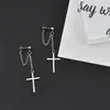 Wyolbrzymione fajne kolczyki łańcucha krzyżowego Gothic Silver Pleated Dangle Earring Clips Dark Street Women Mężczyźni No przebity punkowy prezent biżuterii