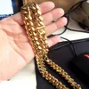 316L rostfritt stål smycken 18k guldpläterad högpolerad Miami kubansk länk halsband män designer kedja punk 15mm trottoarkedja dubbel säkerhet lås 18inch-30 tum