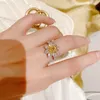 Ins Sparkling Wedding Rings Luxury Jewelry 925 Sterling Silver Yellow Topaz CZ Diamond Gemstones Party Eternity Promise Women Flower Open Ring For Lover Gift