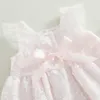 Mädchenkleider Baby Mädchen Sommerfest Prinzessin Rüschen Ärmellos Quadratischer Ausschnitt Spitze Blumen A-Linie Kleid mit Schleifendekor 6-24 Monate