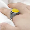 Cluster Rings Pure 925 Sterling Silver Yellow Agate Ring For Men Natural Gemstone With Black Zircon Punk Turkish Handmade Jewelry Gift