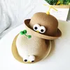 Berets Children's Summer Cute Hat Cartoon Eyes Bamboo Dragonfly Roll-brimmed Outdoor Sun Protection Straw Beach Cap Girls Kid