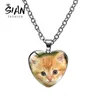 Strands Strings SIAN Cute Pet Cat Heart Pendant Necklace For Women Fashion Metal Glass Face Fine Chain Jewelry Child Gift Accessories Souvenir 230424