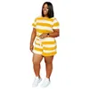 Wholesale Plus Size Womens Designer Track Suit Stripe Slim Two Piece Set 2023 Summer Printed Short Sleeved Casual T Shirt Shorts Suits