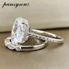 Bague Solitaire PANSYSEN 9ct Radiant Cut 9 * 13MM lab Diamond Ring ensembles pour femmes Solid 925 Sterling Silver 18K Rose Gold Color Rings 230425