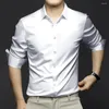 Chemises décontractées pour hommes Hommes Chemise formelle Business Top élégant mi-longueur simple boutonnage tissu soyeux couleur unie pour