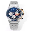 BLS Chronomat B01 ETA Valjoux A7750 Montre chronographe automatique pour homme 44 Lunette en céramique Cadran bleu blanc Bracelet Rouleaux en acier inoxydable Super Edition Puretime J10