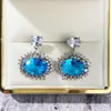 Boucles d'oreilles 2023 à la mode mer bleu couleur ovale pour les femmes anniversaire cadeau bijoux en gros E7655