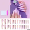 False Nails 24 Pcs Women's Long French Nail Self-adhesive Sticker File Included Women Hand Finger Beauty Supplies Dropship