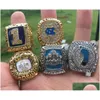 Cluster-Ringe 5 Stück 1982 1993 2005 2009 North Carolina Tar Heels Championship Ring mit Holz-Display-Box Männer Fan Geschenk Großhandel Drop Dh0Xt