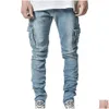Jeans masculinos empilhados de jeans Moda moda magro de bolso de bolso masculino ropa hombre casual hip hop entrega de vestuário masculina roupas dhpge