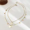 Chains Punk Statement Multi-layer Round Alloy Pendant Choker Necklace Kpop Gold Color Sequins Charm Ethnic Carved Portrait Coin Jewelry