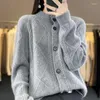 Cardigan en laine de mouton pour femmes, tricot sur mesure, pull à manches longues, col mi-haut, Sweat en cachemire, 2023