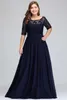 Blue Plus Size Bridesmaid Dresses Long V-back ärmlös prom Robe de Soiree A-Line Födelsedagspresent Kvinnor 526