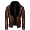 Vestes pour hommes 2023 automne / hiver couleur unie punk col de fourrure amovible rivets coton pressé épais veste en cuir de moto coupe-vent